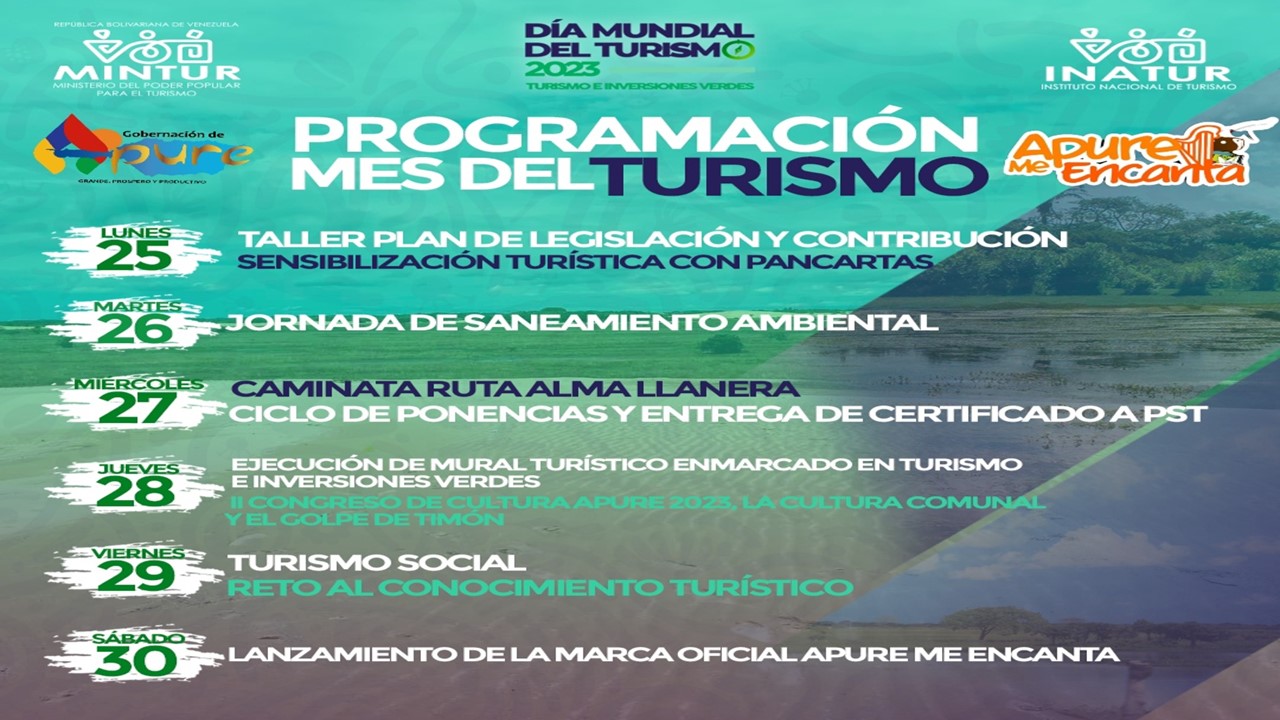 ACTIVIDADES PROGRAMADAS POR EL MES DEL TURISMO DE LA UNIDAD ESTADAL MINTUR-INATUR APURE